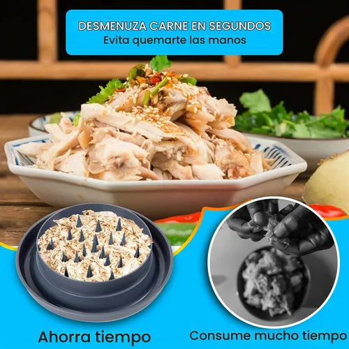 Vista 2 de Herramienta desmenuzadora de pollo para carne, desmenuzadora grande de pechuga de pollo con tapa, base antideslizante y mango ergonómico, resistente