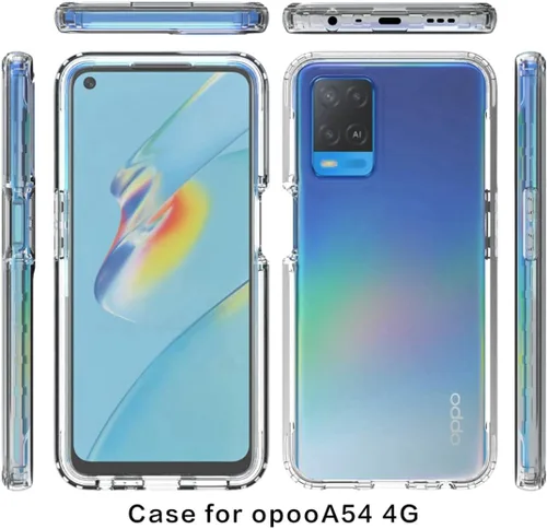 Vista 5 de Funda para teléfono para Oppo A54 4G, CPH2239 con protector de pantalla de vidrio templado, carcasa protectora de cuerpo completo transparente