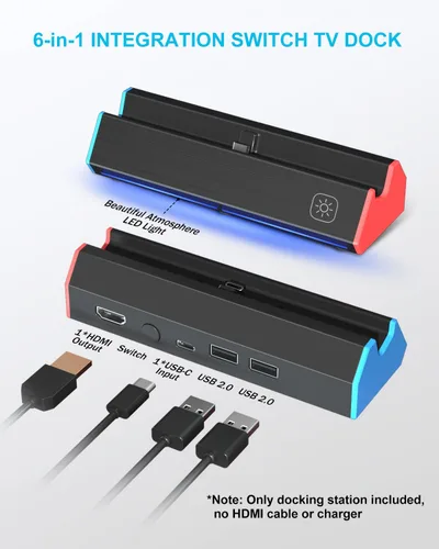 Vista 2 de Base para interruptor, estación de acoplamiento de TV para Nintendo SwitchSwitch OLED, reemplazo de base de TV de carga portátil con adaptador HDMI