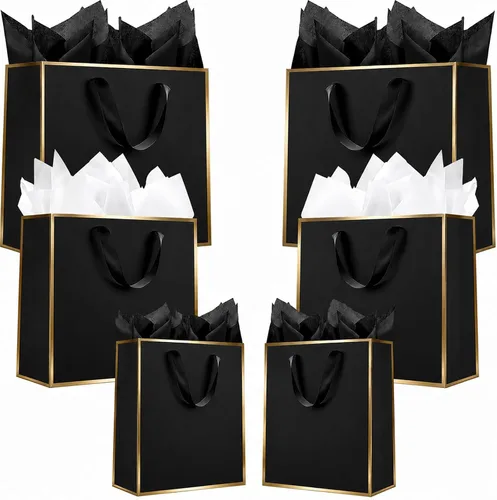 Vista 9 de Offizon 12 bolsas de regalo negras, bolsas de regalo con papel de seda