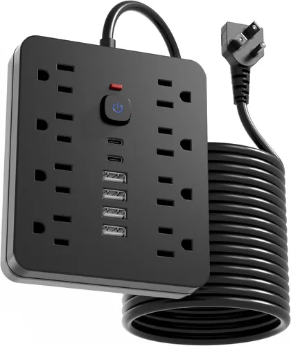 Vista 7 de Regleta de alimentación con protector de sobretensiones - Chiefway Enchufe de pared con múltiples tomas y 8 salidas de CA, 6 puertos USB (2 USB C)