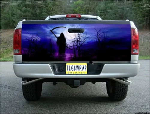 Vista 5 de Calcomanía para puerta trasera de camioneta (T07 Grim Reaper Skull) para puerta trasera, calcomanías para camionetas, calcomanías gráficas