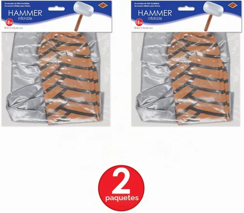 Vista 6 de Beistle Martillos inflables, paquete de 2, accesorios inflables novedosos con cabeza plateada y mango marrón, premios de carnaval de héroe