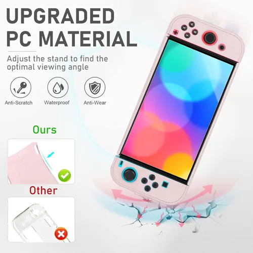 Vista 4 de Switch OLED - Funda protectora acoplable para consola Nintendo Switch OLED modelo 2021 y Joy-Con controlador con 2 tapas de agarre para el pulgar