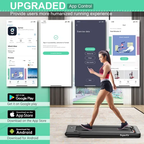 Vista 3 de GYMAX Caminadora Compacta, Caminadora Plegable de Doble Pantalla de 2.25HP para el Hogar con Control Remoto/Aplicación Inteligente, Caminadora
