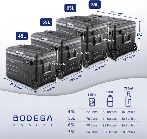 Vista 9 de BODEGACOOLER - Refrigerador de coche de 12 voltios, refrigerador de automóvil de 58 cuartos (55 L) con ruedas, congelador portátil