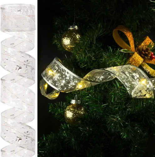 Vista 7 de Vimorg - Decoraciones de Navidad, 6.35 cm x 33 pies, 100 luces LED en forma de cinta para árbol de Navidad con control remoto, luces de hadas de 8