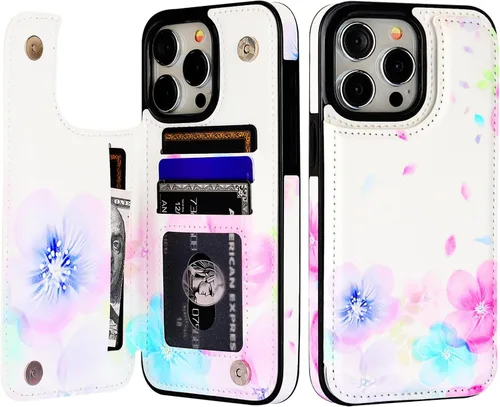 Vista 15 de HAOPINSH Funda tipo cartera para iPhone 15 Pro Max con tarjetero, diseño de leopardo negro y guepardo con tapa trasera, de piel sintética