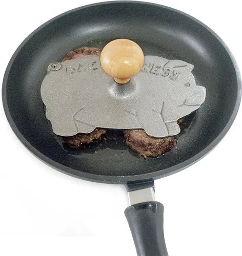 Vista 5 de Norpro Prensa de tocino en forma de cerdo de hierro fundido con mango de madera, 8.5in/21.5cm