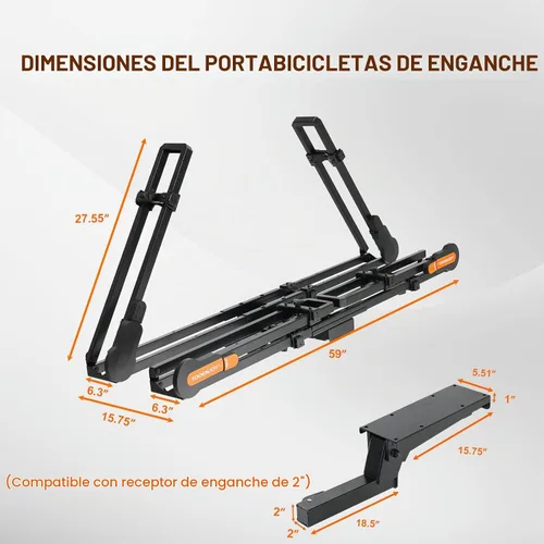 Vista 2 de TOOENJOY Soporte de bicicleta plegable para enganche, plataforma de transporte de bicicletas resistente con brazos duales, se ajusta a receptor