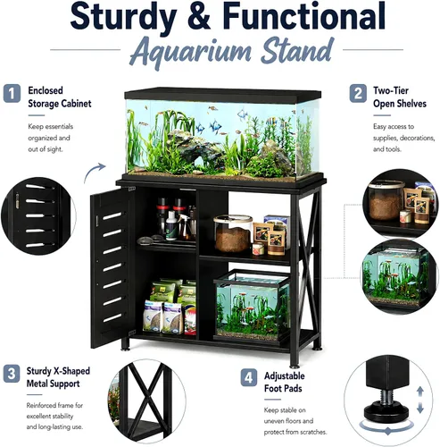 Vista 4 de Herture Soporte para tanque de peces de 20 a 29 galones, soporte de acuario con almacenamiento de accesorios de gabinete, marco de metal resistente