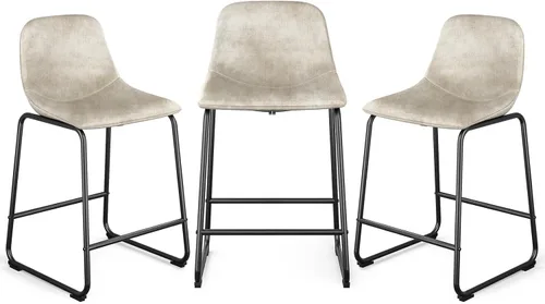 Vista 26 de Rfiver Taburetes de bar de cuero sintético PU Set de 2, Taburetes de pub industriales con respaldo y reposapiés, Sillas de bar modernas sin brazos
