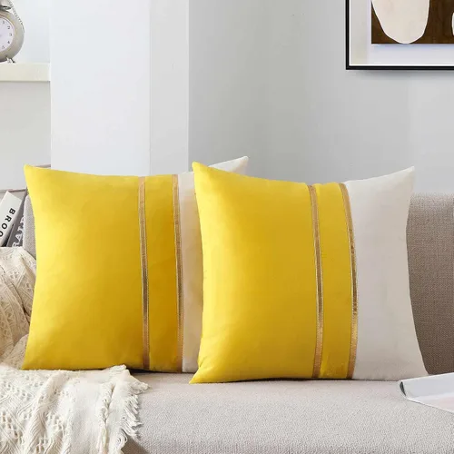 Vista 9 de WACOMECO Fundas de almohada de terciopelo, paquete de 2 fundas de cojín decorativas suaves con cuero dorado para sofá, dormitorio, sala de estar