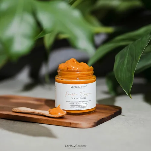 Vista 2 de Máscara facial exfoliante con enzima de calabaza, tratamiento facial natural AHA con vitamina C y E, ilumina la piel opaca, desvanece las manchas