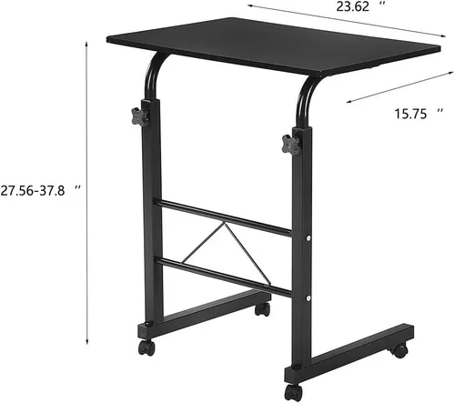 Vista 3 de Mesa auxiliar móvil ajustable con ruedas, mesa auxiliar para sofá con ruedas, mesa auxiliar de sofá en forma de C, escritorio sobre la cama, mesita