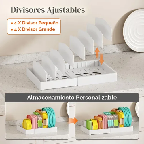 Vista 3 de Lifewit Organizador de armario de cocina para tapa de contenedor de alimentos, soporte de tapas expandibles con 8 divisores ajustables y 9 secciones