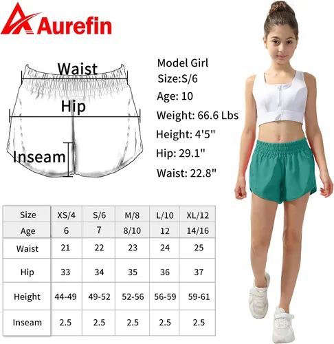 Vista 5 de Aurefin Pantalones cortos deportivos para niñas, pantalones cortos de secado rápido para niños, adolescentes y niñas, pantalones cortos deportivos