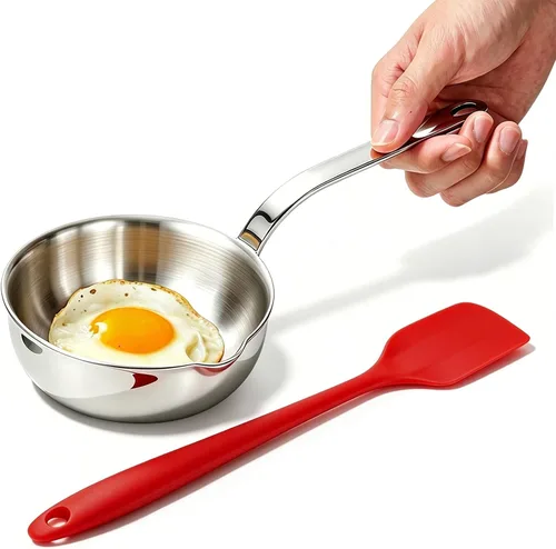 Vista 10 de Mini sartén para huevos, sartén para tortilla de acero inoxidable 304, sartén para salsa de 5.1 pulgadas, mini sartén para calentar mantequilla