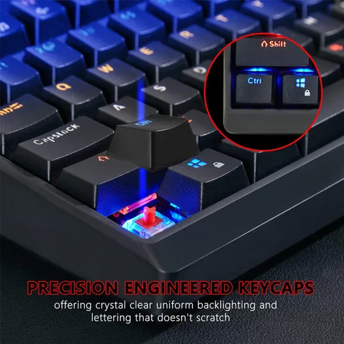 Vista 7 de Combo de teclado mecánico y mouse, teclado con cable RGB retroiluminado de 104 teclas para juegos y mouse con cable de 7 botones 4800 DPI para PC