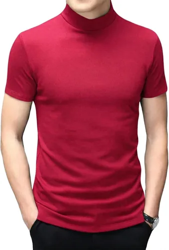 Vista 15 de Men's T Shirt Short Sleeve Basic Mock Turtleneck Tops Verde militar