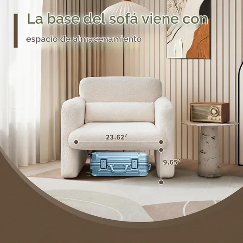 Vista 7 de Sillas de acento de 33.86 pulgadas, silla moderna con brazos de tela sherpa, cómodo sillón tapizado para descanso, sofá individual con almohada