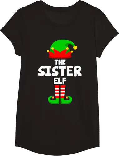 Vista 7 de Sister Elf Matching Family Christmas T-Shirt, Negro