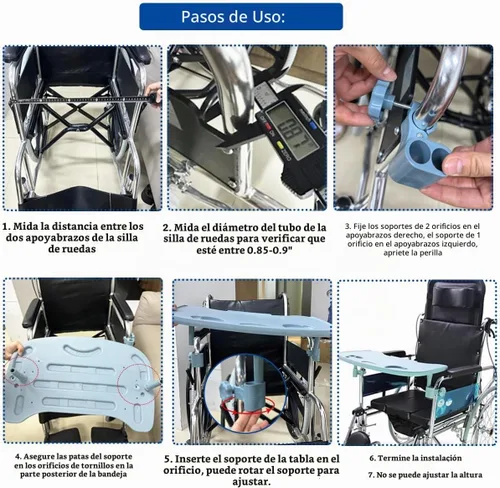 Vista 4 de Mesa de bandeja para silla de ruedas - Mesa de escritorio extraíble para silla de ruedas, tablero de regazo, ayuda para comer para paciente de Negro