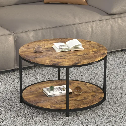 Vista 10 de NSdirect Mesa auxiliar redonda de 32 pulgadas para sala de estar, mesa central de madera maciza de 2 niveles para decoración del hogar con estante