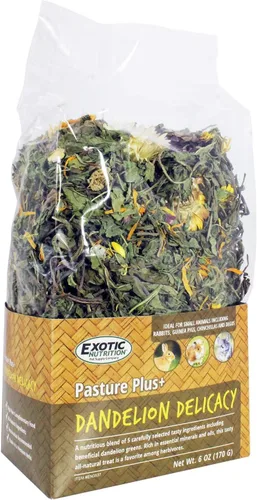 Vista 3 de Exotic Nutrition Pasture Plus+ Delicacy de diente de león – Premio natural saludable de flores secas de alta fibra – Conejillos de Indias, conejos