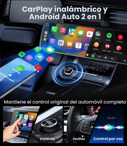 Vista 3 de Teeran Adaptador inalámbrico CarPlay y Android Auto 2 en 1