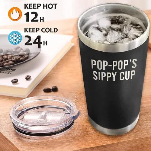 Vista 4 de Yanashop88 Vaso de viaje Pop-Pop's Sippy Cup – Vaso Pop-Pop – Divertido regalo de cumpleaños para el Día del Padre, cumpleaños o Navidad