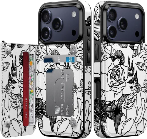 Vista 124 de FUNMIKO Funda tipo cartera para iPhone 15 con tarjetero + clip para efectivo, bloqueo RFID, protección contra caídas de grado militar y obras