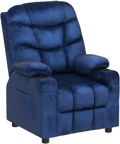 Vista 5 de Costzon Silla reclinable para niños con soporte para tazas, silla de salón de terciopelo ajustable con reposapiés y bolsillos laterales