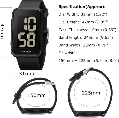 Vista 5 de Reloj digital para hombre, pantalla grande, relojes impermeables Todo negro