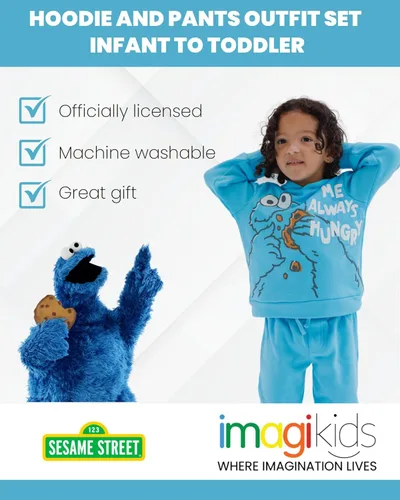 Vista 4 de Sesame Street Elmo Cookie Monster - Conjunto de sudadera con capucha y pantalones para niños pequeños