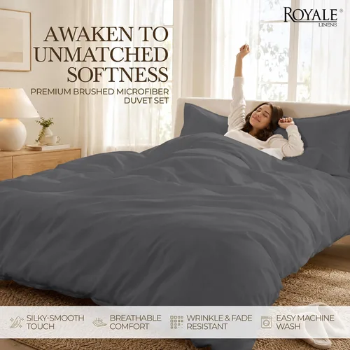 Vista 2 de ROYALE LINENS - Funda de edredón tamaño Queen, 3 piezas de microfibra cepillada suave similar al algodón con cierre de cremallera