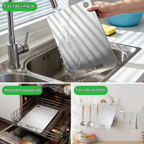 Vista 6 de Tabla de cortar de titanio, tabla de cortar de acero inoxidable para cocina, tabla de cortar de grado alimenticio 304, a prueba de deformación