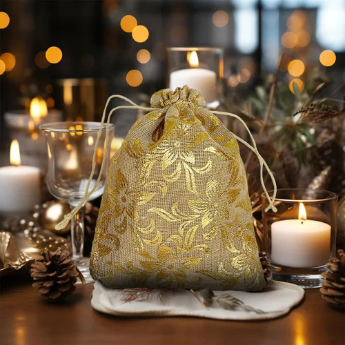 Vista 5 de exciting Lives Juego de 10 bolsas grandes de organza de yute Potli de diseño, bolsas grandes de regalo de Navidad, Año Nuevo, bolsas multicolores