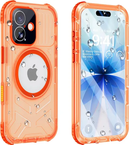 Vista 47 de Funda impermeable para iPhone 15 con Magsafe, protector de pantalla, cordón, IP68 militar de cuerpo completo a prueba de golpes, para deportes