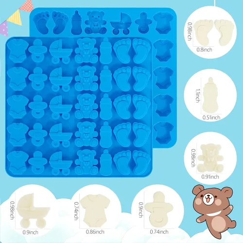 Vista 3 de Sidosir 3 moldes de silicona de chocolate para baby shower, antiadherentes para bebé, moldes de huellas para chocolate, chupete de botella