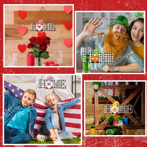Vista 7 de Yookeer 13 piezas de gnomos intercambiables para el hogar, otoño, Halloween, decoración de puerta de temporada, gnomos de madera intercambiables