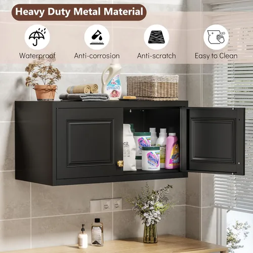 Vista 4 de Polup Armario de pared con puertas, gabinete de almacenamiento de metal para almacenamiento de cocina, gabinete superior pequeño, para comedor, sala