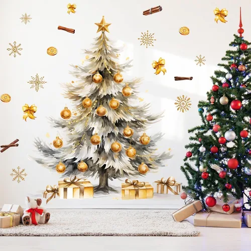 Vista 16 de 59x47 Pulgadas Adhesivos de Árbol de Navidad Azul Grande para Pared, Extraíbles DIY, Adhesivos de Árbol de Navidad Acuarela Gigantes para Baño
