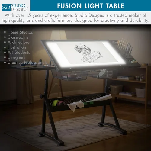Vista 11 de Studio Designs Fusion Drafting Table with Integrated LED Light Pad, Height & Angle Adjustable Tempered Glass Light Table, Artograph Light Pad