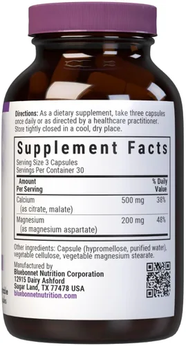 Vista 2 de Bluebonnet Nutrition Calcio y magnesio, salud ósea*, sin OMG, vegano, certificado Kosher, sin gluten, sin soja, 90 cápsulas vegetales, 30 porciones