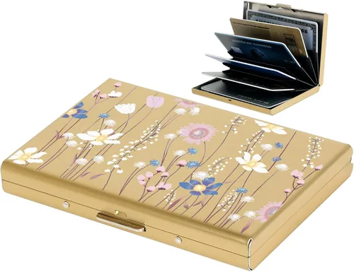 Vista 95 de BONSYL® Soporte para tarjetas de crédito, cartera delgada de metal con bloqueo RFID, con 6 ranuras para tarjetas, para mujeres y hombres.