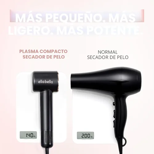 Vista 5 de ELLA BELLA® Secador de Cabello de Plasma Compacto, Secador de Cabello con Tecnología de Plasma Avanzada con Pantalla Digital, Secado Rápido, Bajo