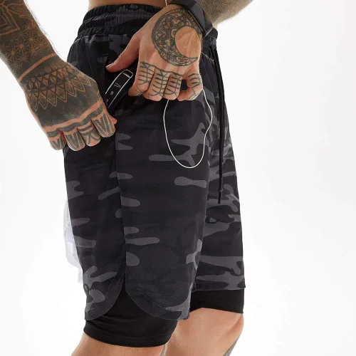 Vista 2 de JWJ Men's 2 in 1 Workout Running Shorts 7 Inch Lightweight Athletic Gym Shorts with Compression Liner