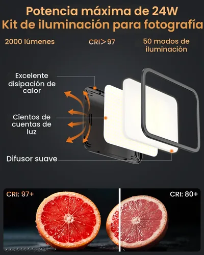 Vista 4 de Torjim Kit de luz de video de 11 pulgadas para creadores, luces de estudio de alto brillo de 24 W con soporte de trípode, soporte para teléfono