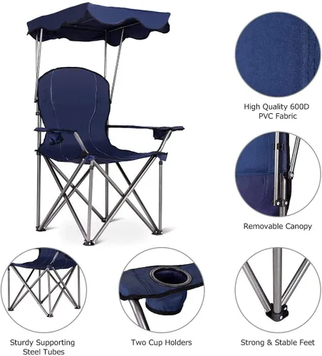 Vista 4 de LDAILY Moccha - Silla de campamento plegable con toldo, silla de campamento portátil con bolsa de transporte, juego resistente al aire libre